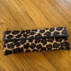 Leopard Print Fold-Over Clutch Bag - Brown/Black